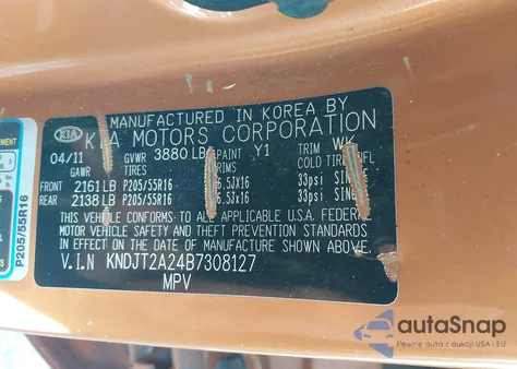 2011 Kia Soul + from USA, damaged, VIN KNDJT2A24B7308127